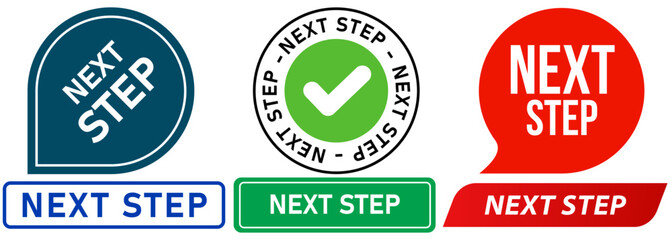Next step plan future movement idea progress process development moving stamp colorful badges emblem label sticker design icon set collection