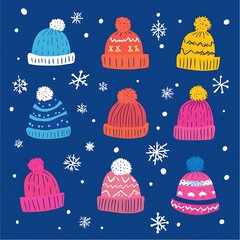 Colorful Knitted Hats with Snowflakes