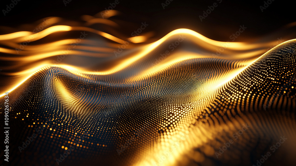 Poster golden waves texture with flowing patterns and light reflections creates a stunning visual effect