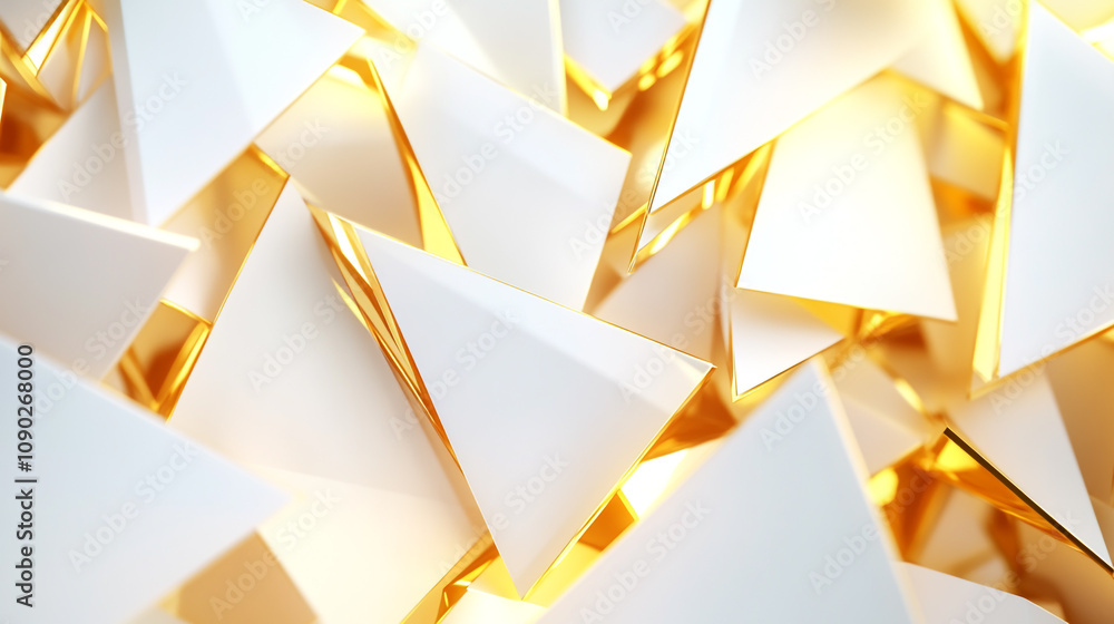 Poster golden and white geometric shapes create a striking abstract composition with depth and texture