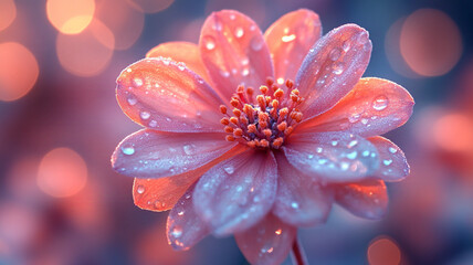 blur frosted flower, pink orange red diffraction