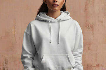 Obraz premium Fashionable Female Hoddie Mockup on Soft Pastel Background