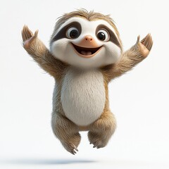 Obraz premium Happy Sloth: A cheerful, adorable cartoon sloth leaps with joy, capturing the essence of pure, unadulterated happiness. 
