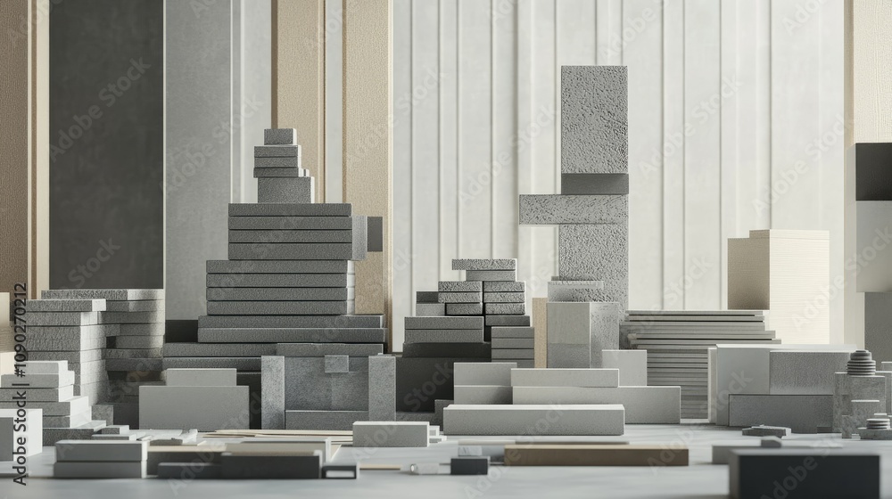 Aufkleber abstract arrangement of geometric shapes in monochromatic tones featuring textured surfaces and mode