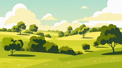 木々と草原の丘のフラットベクターイラスト 17