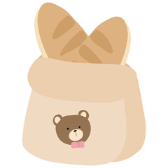 French breads in bear bag, cute cartoon clip art