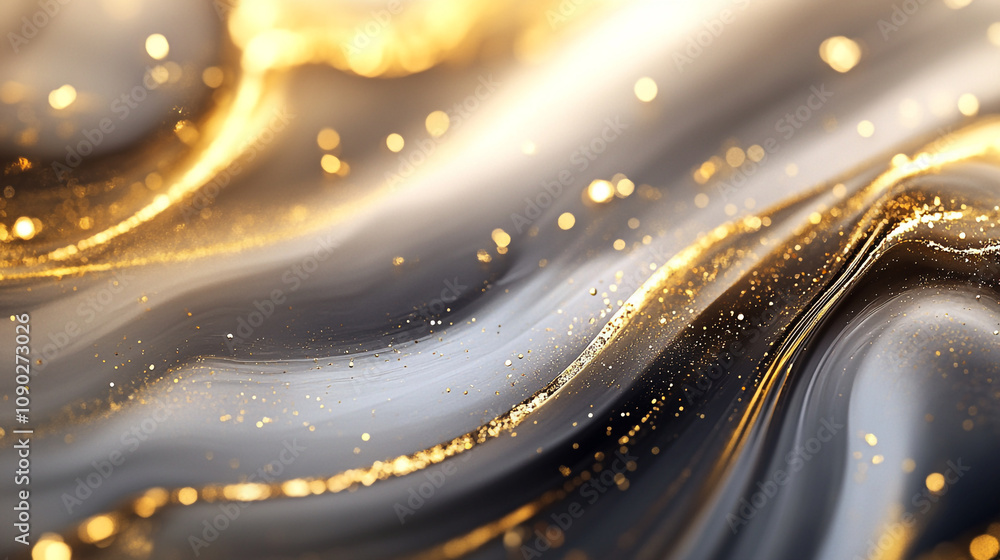 Aufkleber swirling patterns of gold and black with sparkling highlights in abstract design