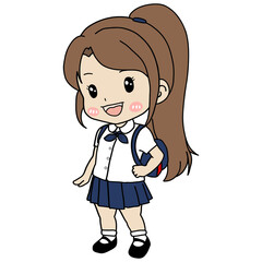 little girl in uniform, schoolgirl illustration, cartoon