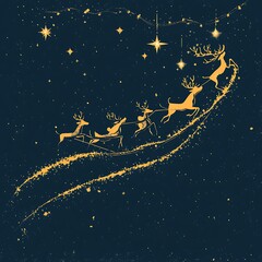 Santa's Reindeer Flying Through the Night Sky