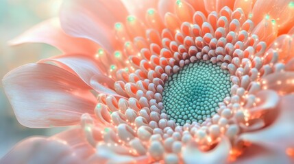 Close-Up of a Vibrant Peach Gerbera Daisy with Soft Focus and Glowing Details in a Dreamy Pastel Setting