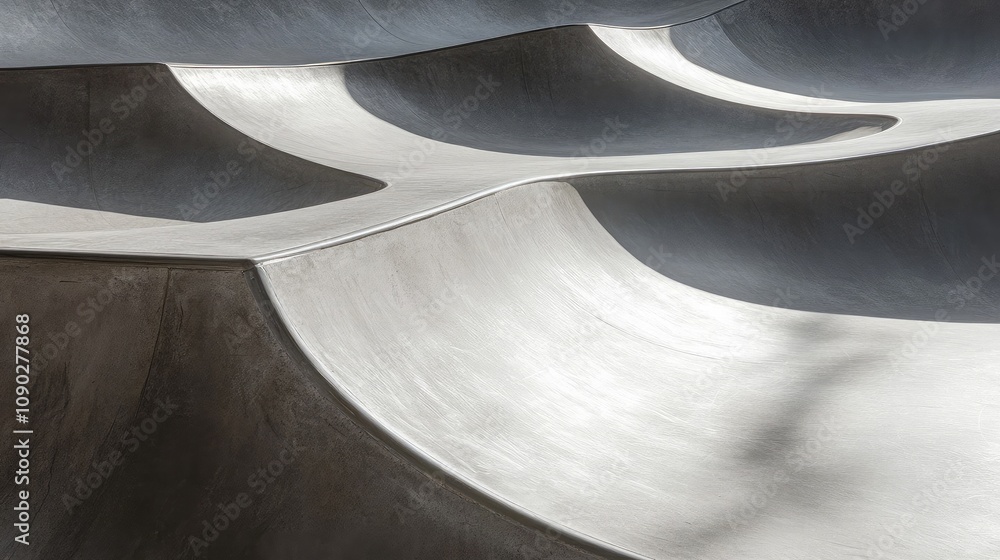 Poster abstract curves and lines of a modern skatepark with smooth surfaces highlighting dynamic and fluid 