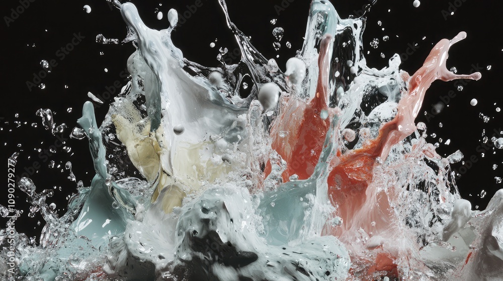 Aufkleber abstract splash of colorful liquid creating dynamic patterns against black background with high-cont