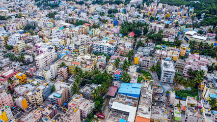 Ariel Shot of beautiful Bangalore City in Karnataka, India 