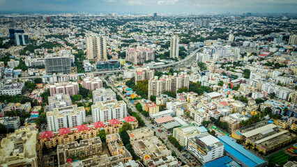 Naklejka premium Aerial shot of city skyscrappers in Bangalore, Karnataka, India