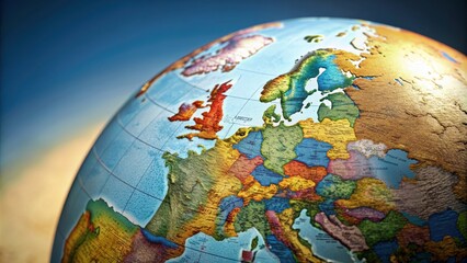 Fototapeta premium Globe with highlighted map of Europe for educational purposes, Globe, Europe, map, highlighted, continent, geography