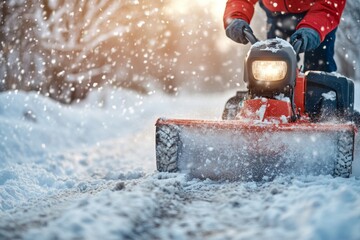 Winter Snow Removal  Person Operating a Snow Thrower in Snowy Landscape