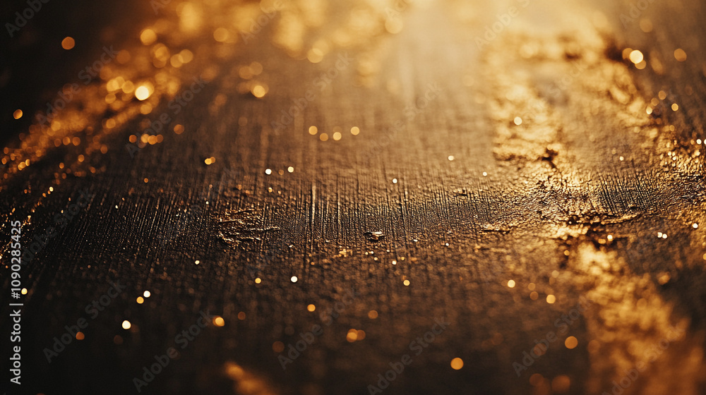 Poster Golden particles shimmering on a dark surface creating a stunning visual effect