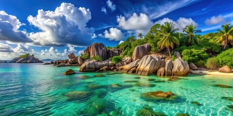 Stunning seascapes of Seychelles islands with sun-kissed turquoise waters, Tropical, Paradise, Beach, Ocean, Travel