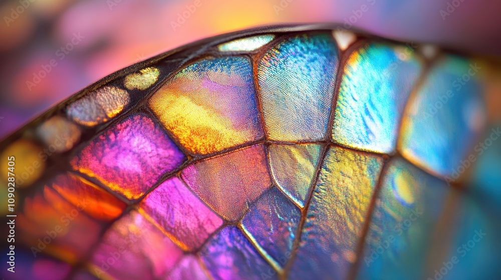 Poster A close-up of an iridescent surface showcasing vibrant colors and intricate patterns.