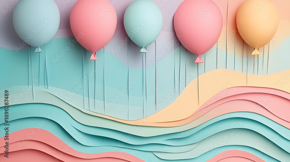 Poster colorful balloons floating over soft wavy background creating a playful and joyful atmosphere ideal 