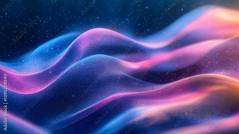 Poster waves of digital data flow across a futuristic background. this illustrates the concept of computer 