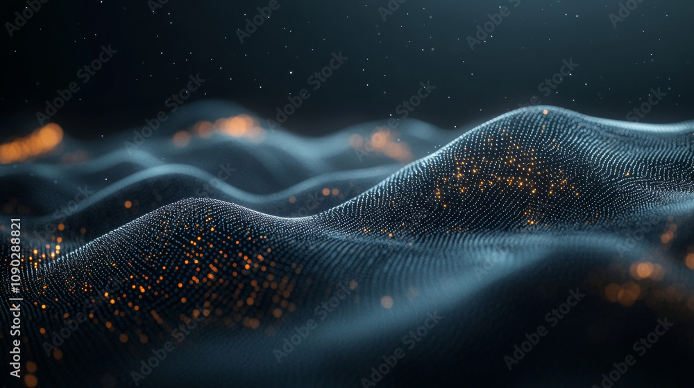 Aufkleber waves of digital data flow across a futuristic background. this illustrates the concept of computer 