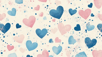 A cheerful background with scattered hearts, soft pink and blue tones blending together in a whimsical, lighthearted style --ar 16:9 --v 6.1 Job ID: d53d7fd6-512f-42d9-9b34-cadfddd40cb0