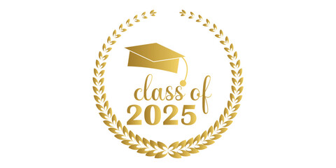 Class of 2025 Graduate cap logo icon text vector in white background.