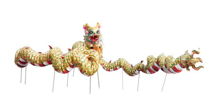 Chinese dragon puppet for the dragon dance performance isolated on transparent background (PNG File) 