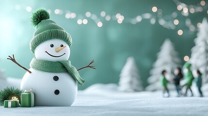 Obraz premium Festive snowman display winter wonderland holiday decor snowy landscape cheerful vibe family fun