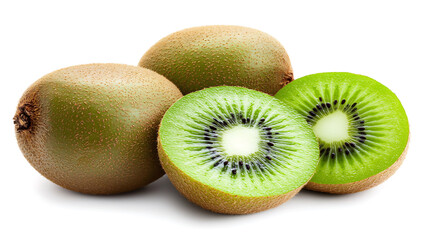 Fototapeta premium Fresh kiwi fruit with vibrant green flesh and brown skin, showcasing slices