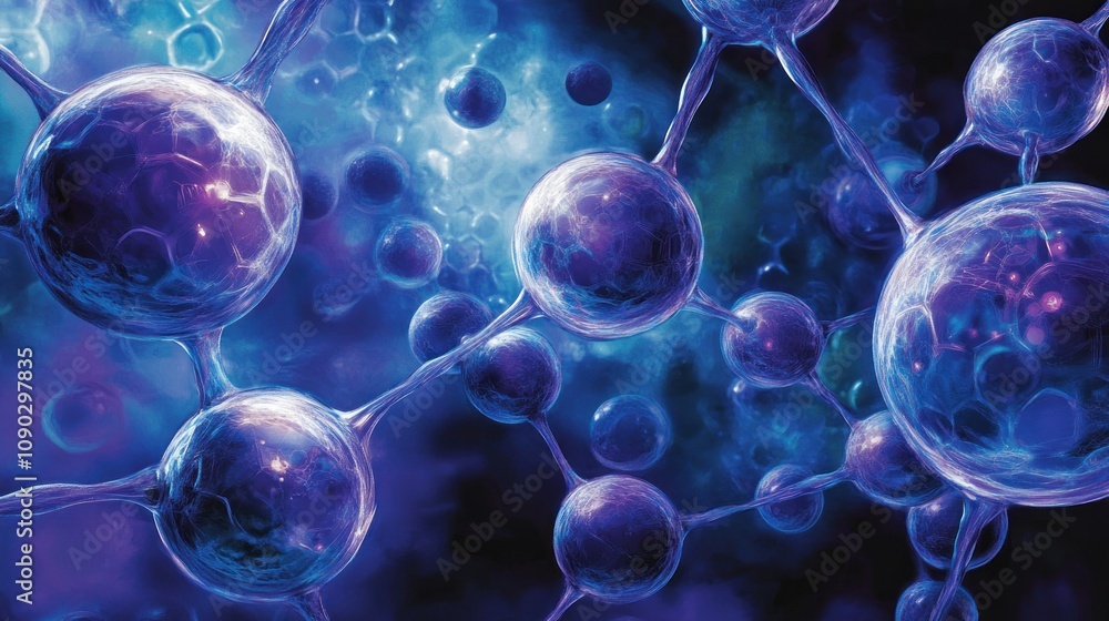 Poster abstract depiction of molecular structures in a vibrant, colorful environment.
