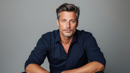 Fototapeta premium smart handsome man, A stylish man with tousled hair poses confidently