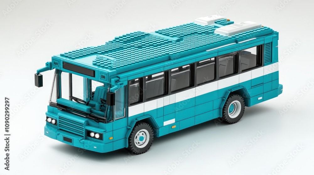 Poster a model bus created with building blocks, showcasing design and creativity.
