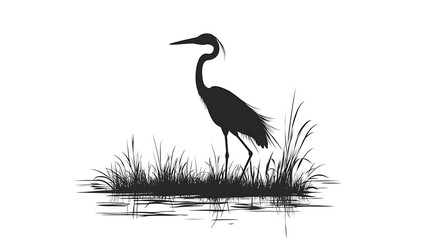 Fototapeta premium Silhouette of a Heron in a Marsh