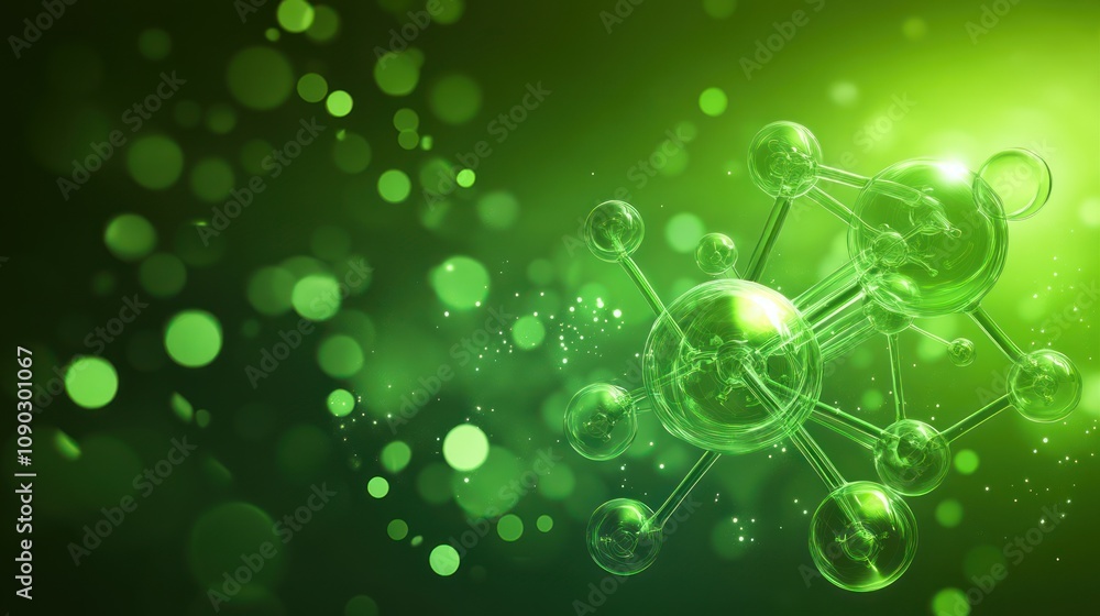 Poster abstract representation of molecular structures with a green glowing background.