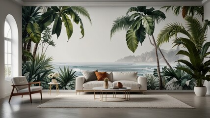 Fototapeta premium within 100 characters is very challenging. Keyword ranking data is unavailable to me... Tropical beach mural in living room.