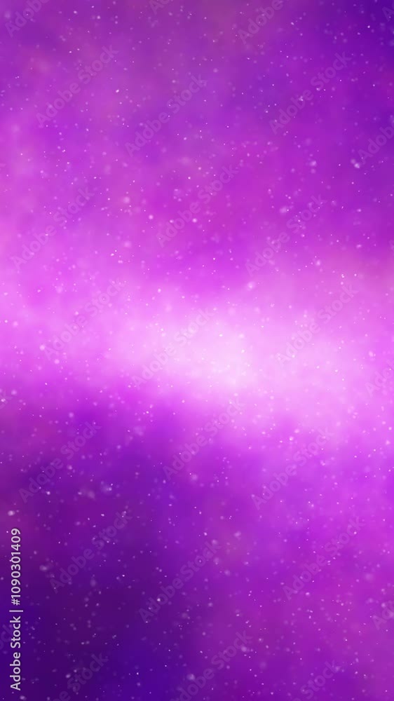 Poster looped purple fog with loop flying snow particles vertical background. artistic endless snowfall.