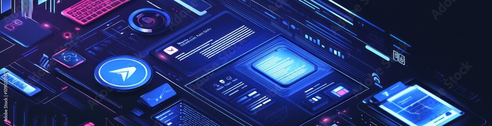 Aufkleber Futuristic digital interface with various icons and data displays.