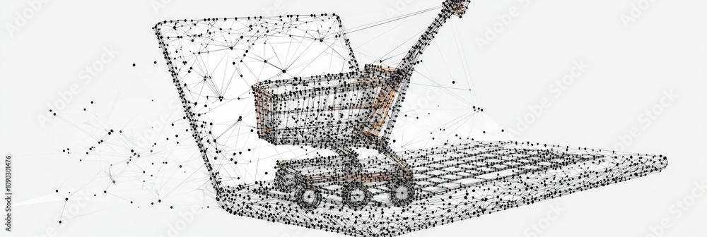 Poster a digital representation of an online shopping cart on a laptop.