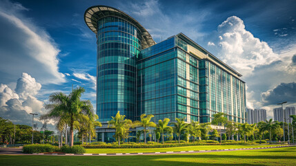 A modern office building in Putrajaya, Malaysia.