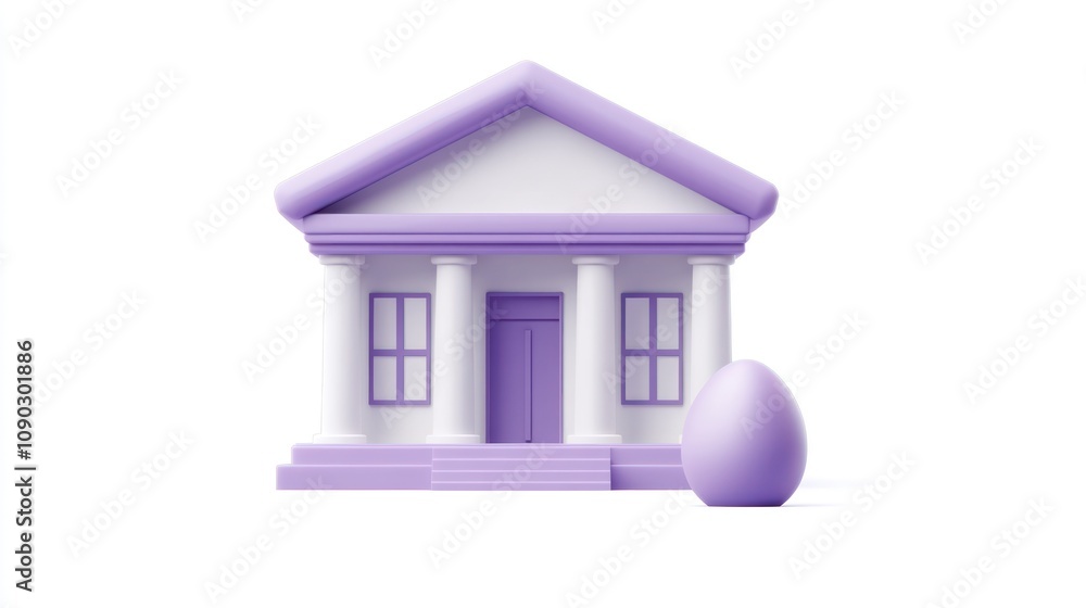 Aufkleber A stylized purple building with columns next to an egg-shaped object.