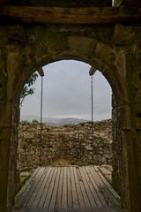 draw bridge of medieval castle ruins of lindoso granaries.