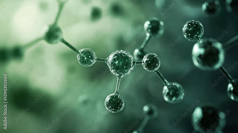 Poster close-up of molecular structures, illustrating chemical interactions and scientific concepts.
