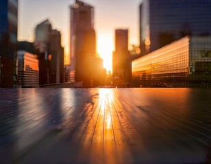 Warm sunlight illuminating a city skyline with tall skyscrapers, creating a sense of awe and wonder