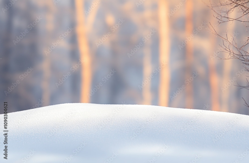 Aufkleber a serene winter landscape featuring a smooth blanket of snow with blurred trees in the background.