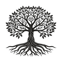 Obraz premium Tree with Roots Silhouette Vector Illustration Featuring Detailed and Elegant Tree Shapes with Root Designs