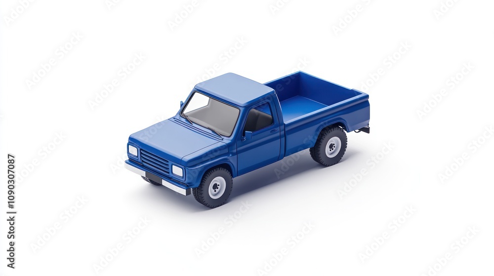Poster a blue toy pickup truck model with a simple design and open bed for imaginative play.