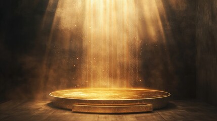 Obraz premium A luminous golden platform with descending light rays, perfect for premium events or branding.