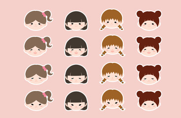 可愛い女の子の表情セット　白フチ